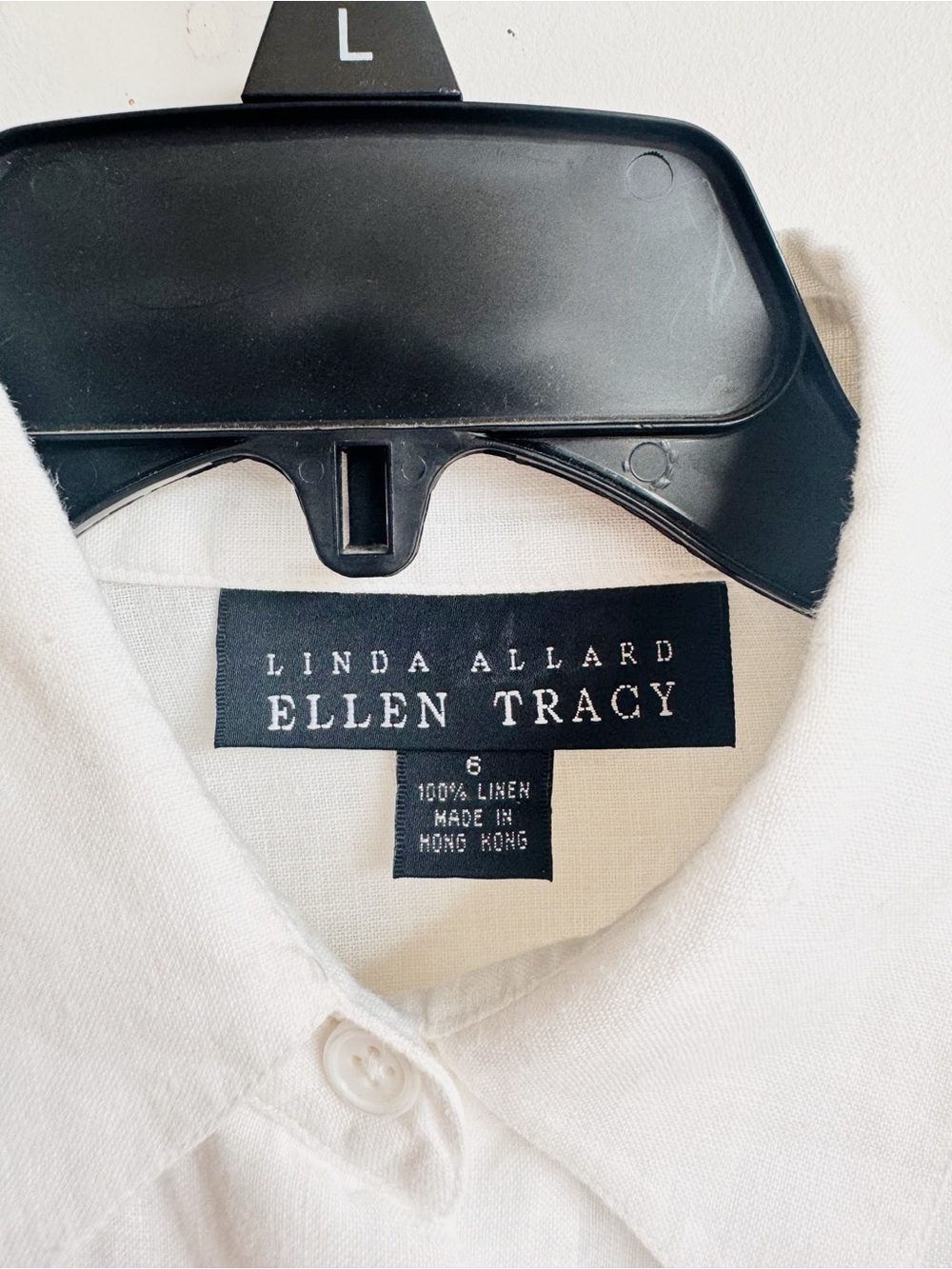 Vintage Linda Allard Ellen Tracy White Linen Button Down Shirt Size 6 - Picture 9 of 9